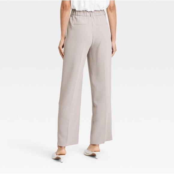 Women's High-Rise Pleated Front Straight Trousers - A New Day Cream 12S - Picture 2 of 3